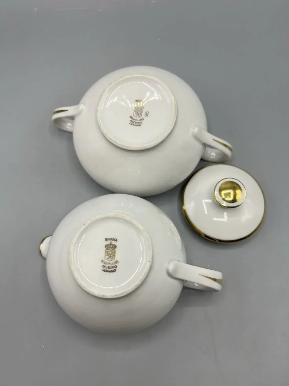 Bavarian Germany Sugar Bowl and Creamer Set 1960s White Gold Band Fine Dining